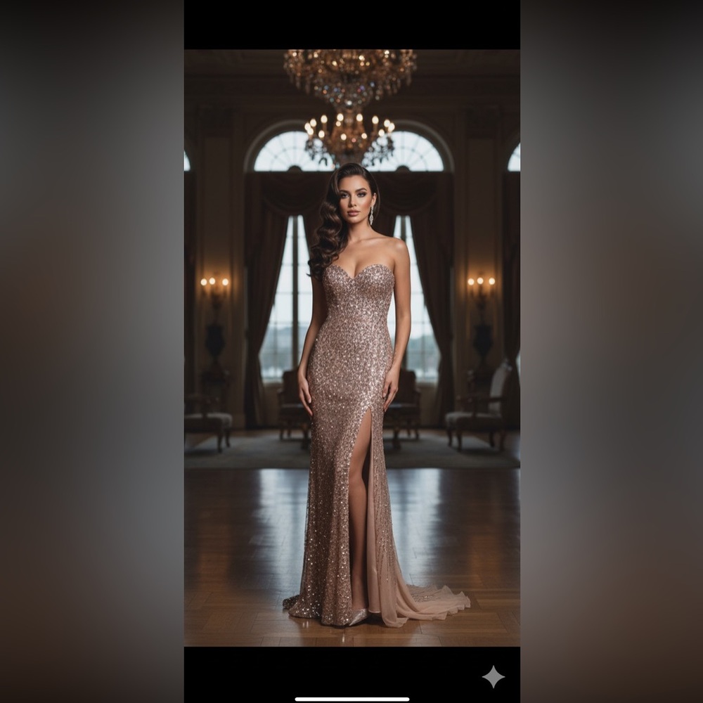 Sherri Hill Sequined Strapless Rose Gold Prom Dress Size 8